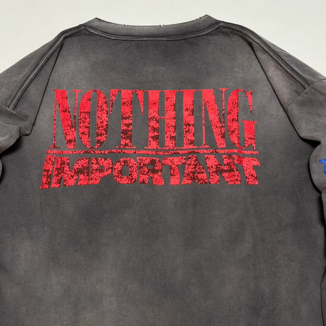 SAINT Mxxxxxx × Kosuke Kawamura's latest joint model KK_LS TEE/NOTHING IMP/BLK Holy Infant tadpole distressed long sleeves, wash black S-XL, original consistent wash mark/angel mark, original factory grade crack print, distressed mottled effect, heavy wash water, water spray fading, fade repositioning, pure handmade complex grinding and hanging